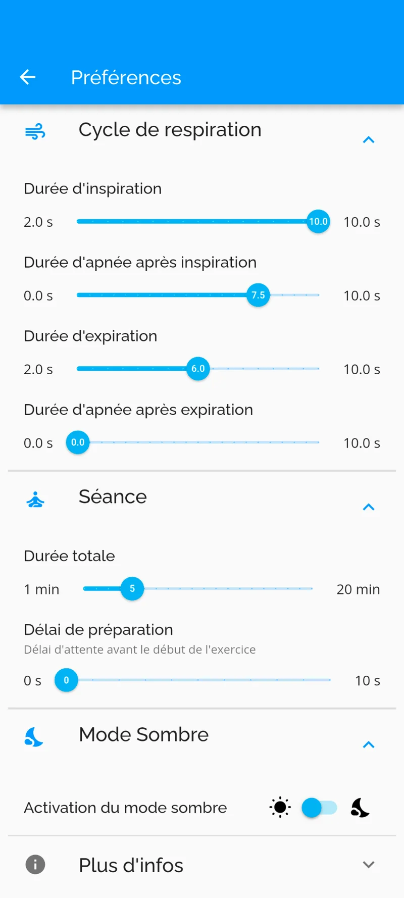 Top Breath cohérence cardiaque - réglages exercice